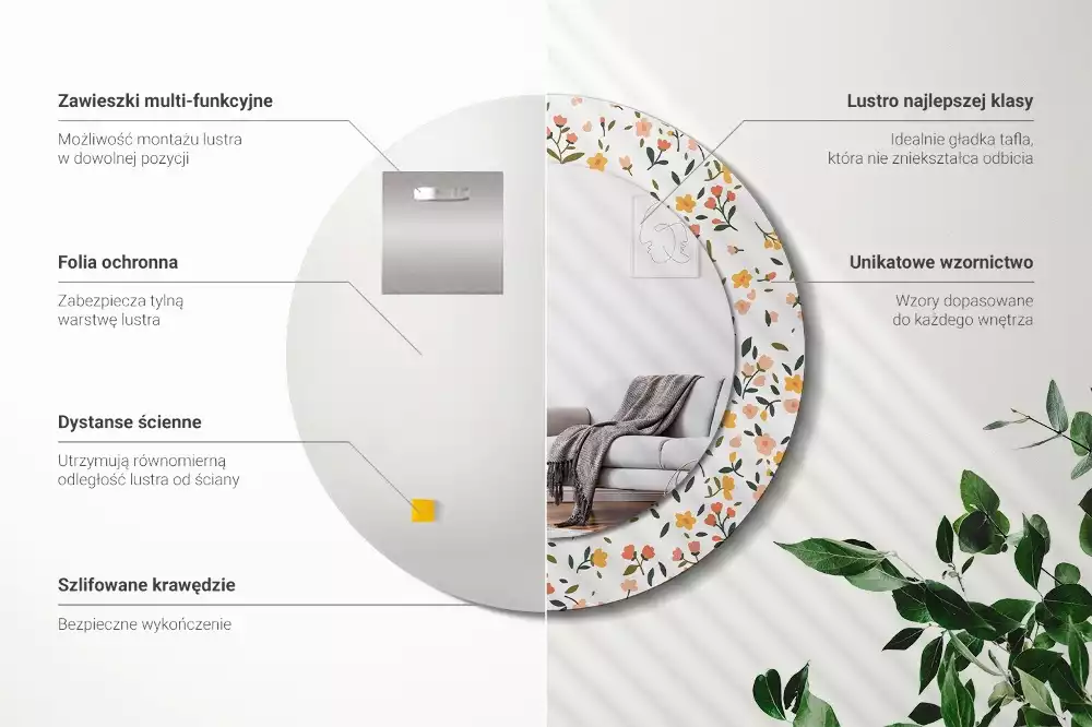 Ronde spiegel met decoratie Kleine bloemen
