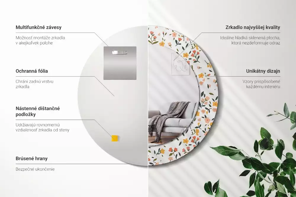 Ronde spiegel met decoratie Kleine bloemen