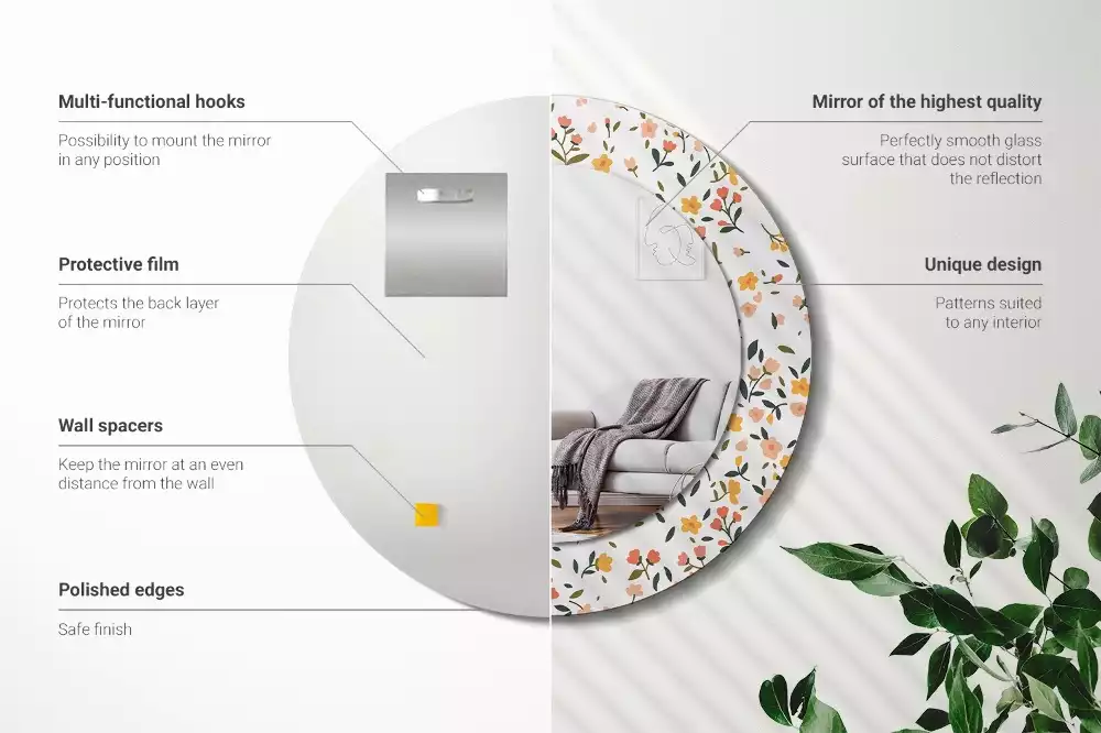 Ronde spiegel met decoratie Kleine bloemen