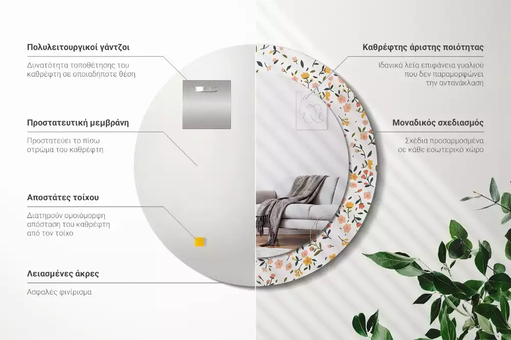 Ronde spiegel met decoratie Kleine bloemen