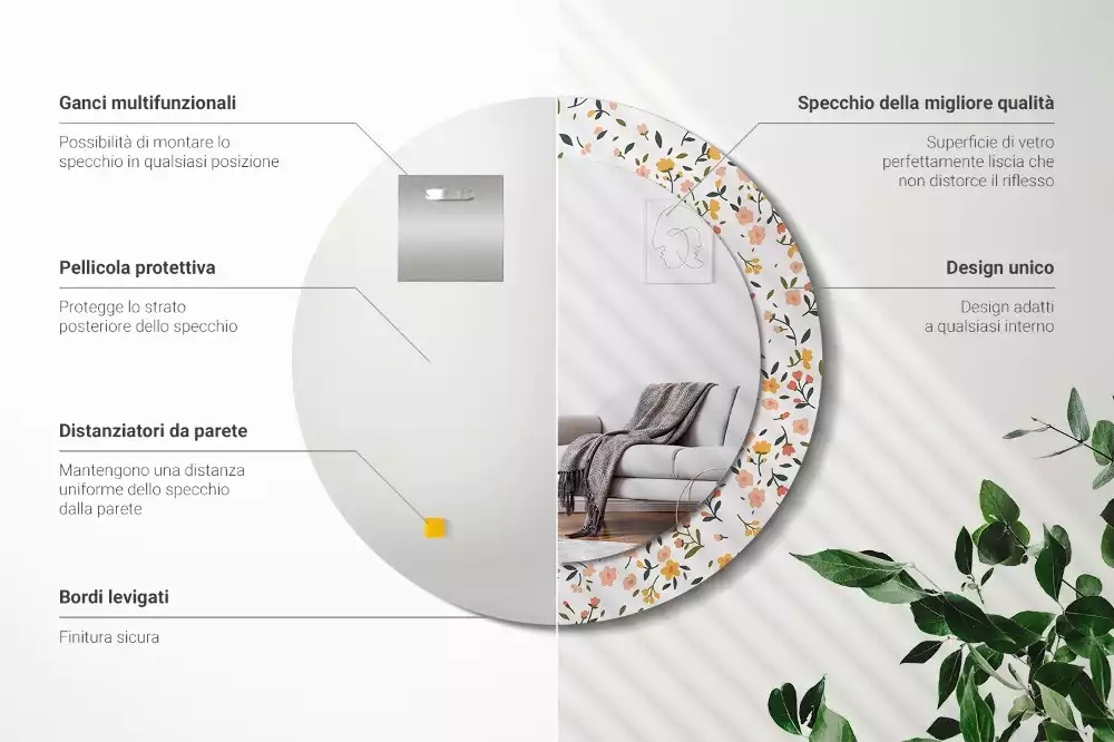 Ronde spiegel met decoratie Kleine bloemen