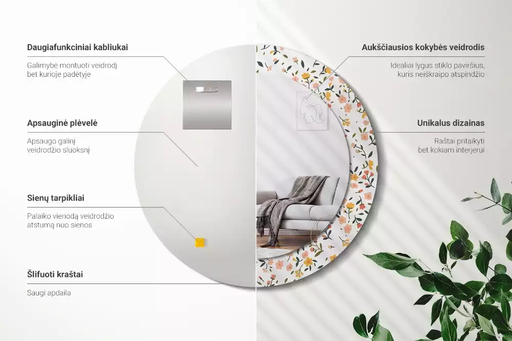 Ronde spiegel met decoratie Kleine bloemen