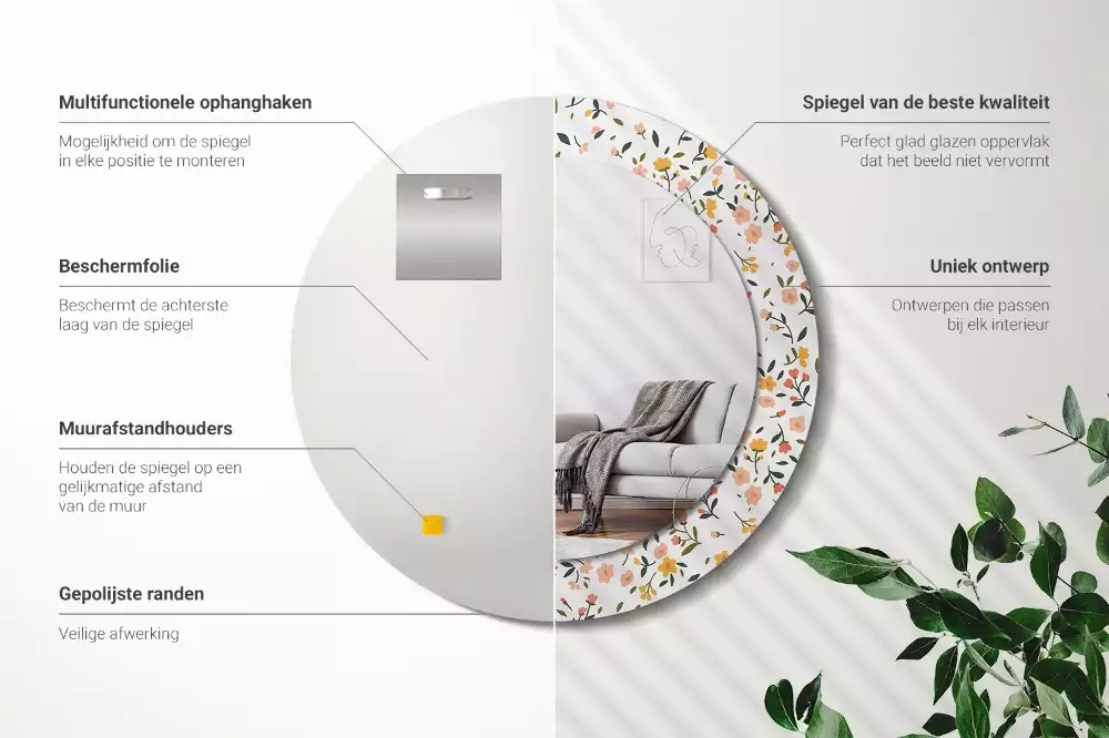 Ronde spiegel met decoratie Kleine bloemen