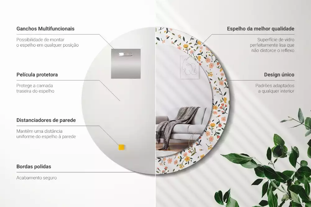 Ronde spiegel met decoratie Kleine bloemen