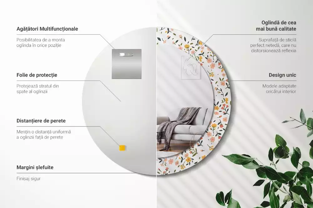 Ronde spiegel met decoratie Kleine bloemen