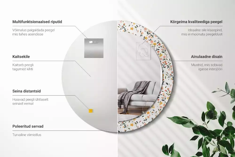 Ronde spiegel met decoratie Kleine bloemen