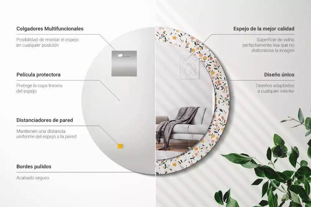 Ronde spiegel met decoratie Kleine bloemen