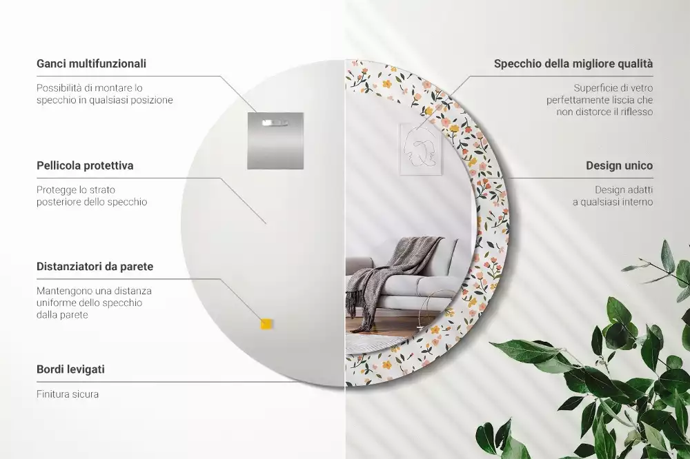 Ronde spiegel met decoratie Kleine bloemen