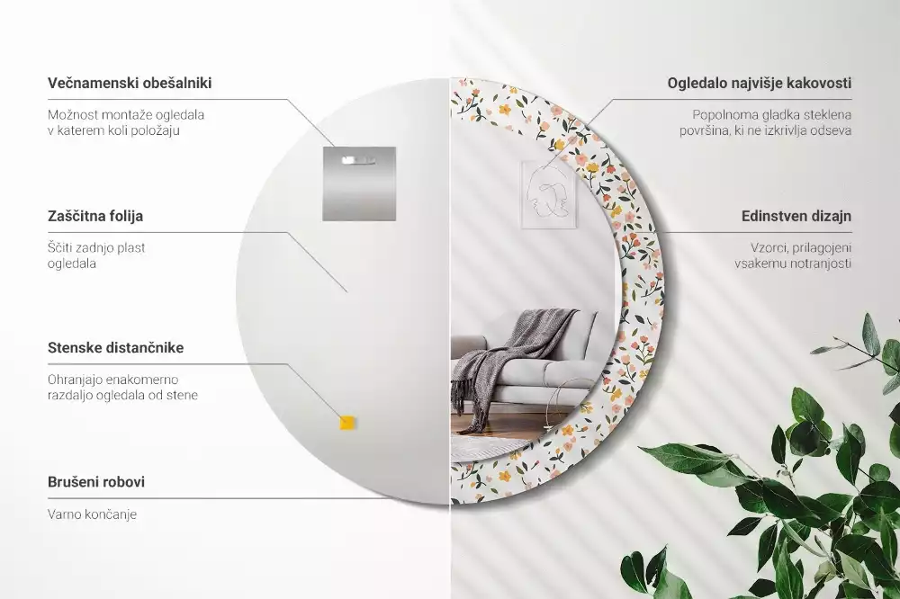 Ronde spiegel met decoratie Kleine bloemen