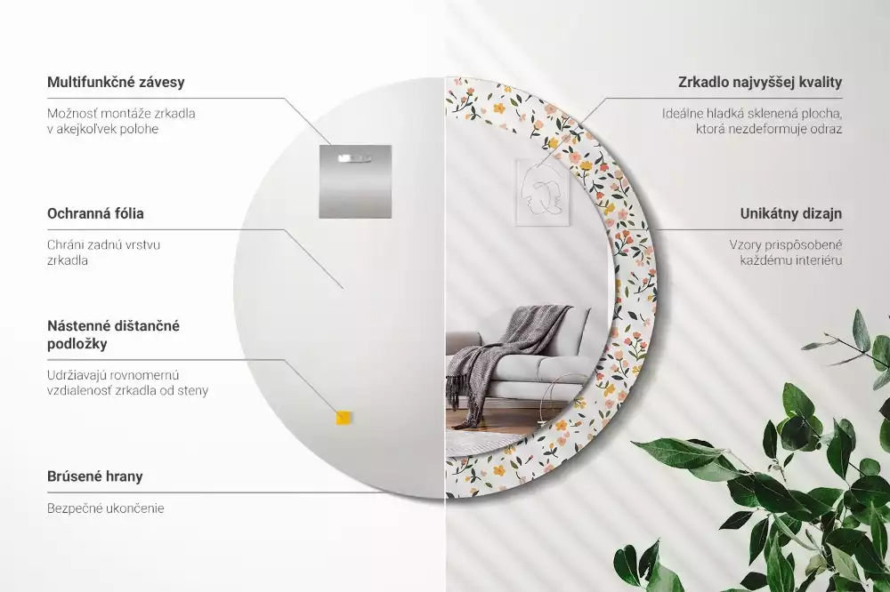 Ronde spiegel met decoratie Kleine bloemen