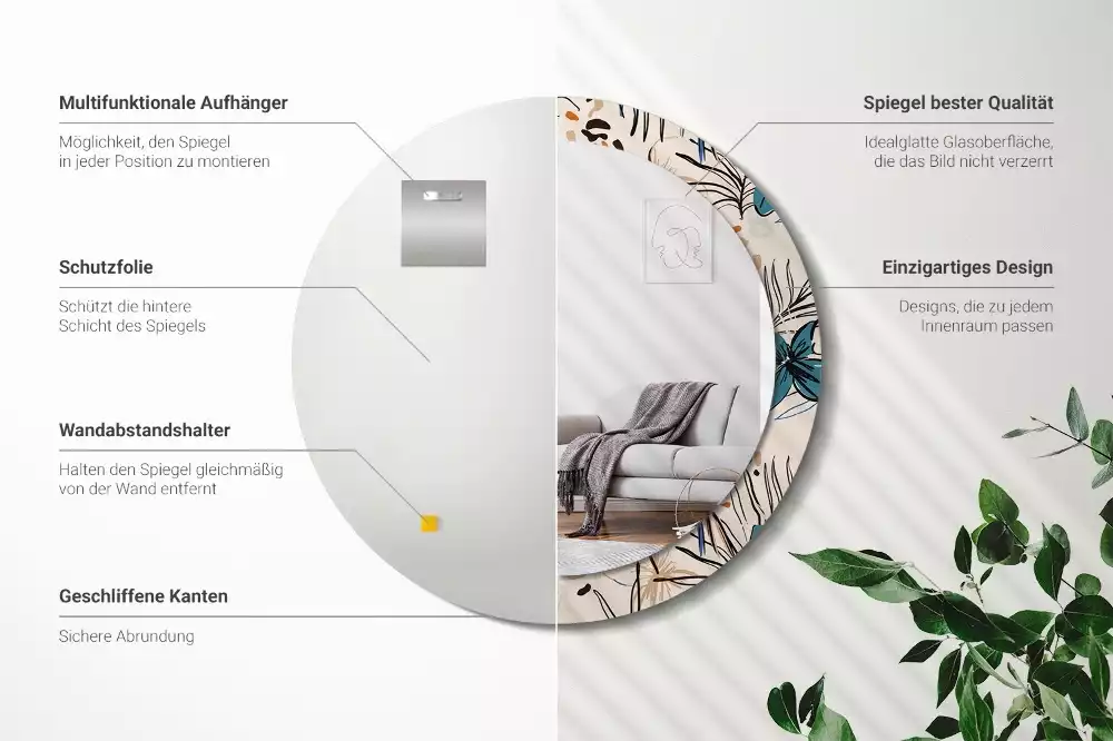 Bedrukte ronde spiegel Jungle patroon bloemen