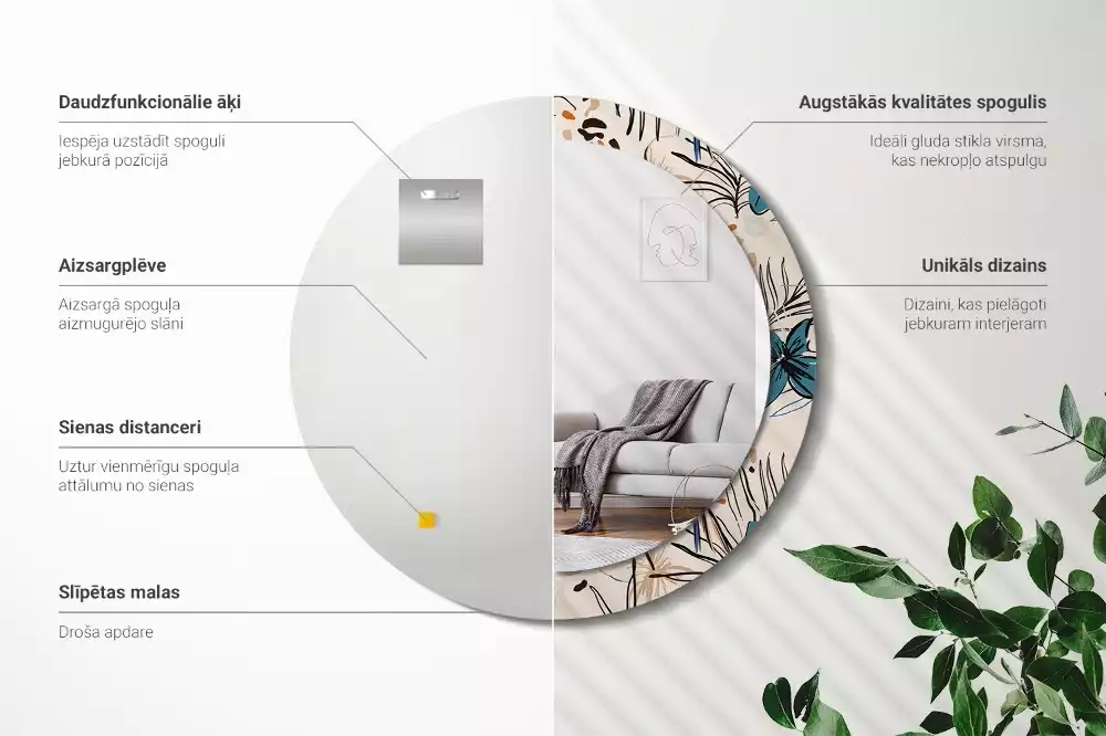 Bedrukte ronde spiegel Jungle patroon bloemen