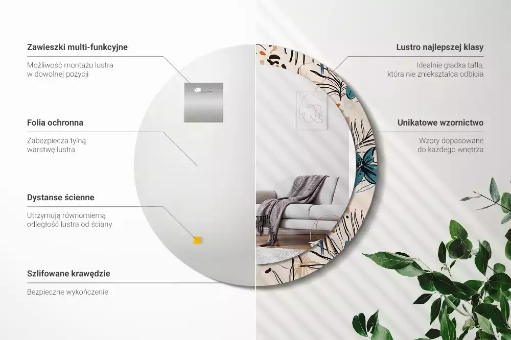 Bedrukte ronde spiegel Jungle patroon bloemen