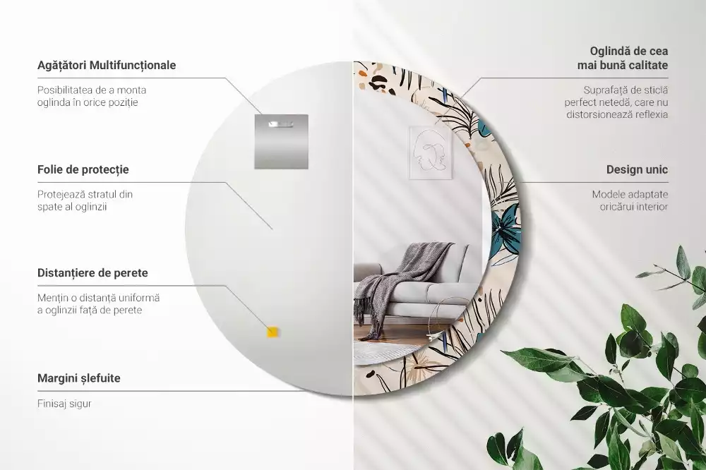 Bedrukte ronde spiegel Jungle patroon bloemen