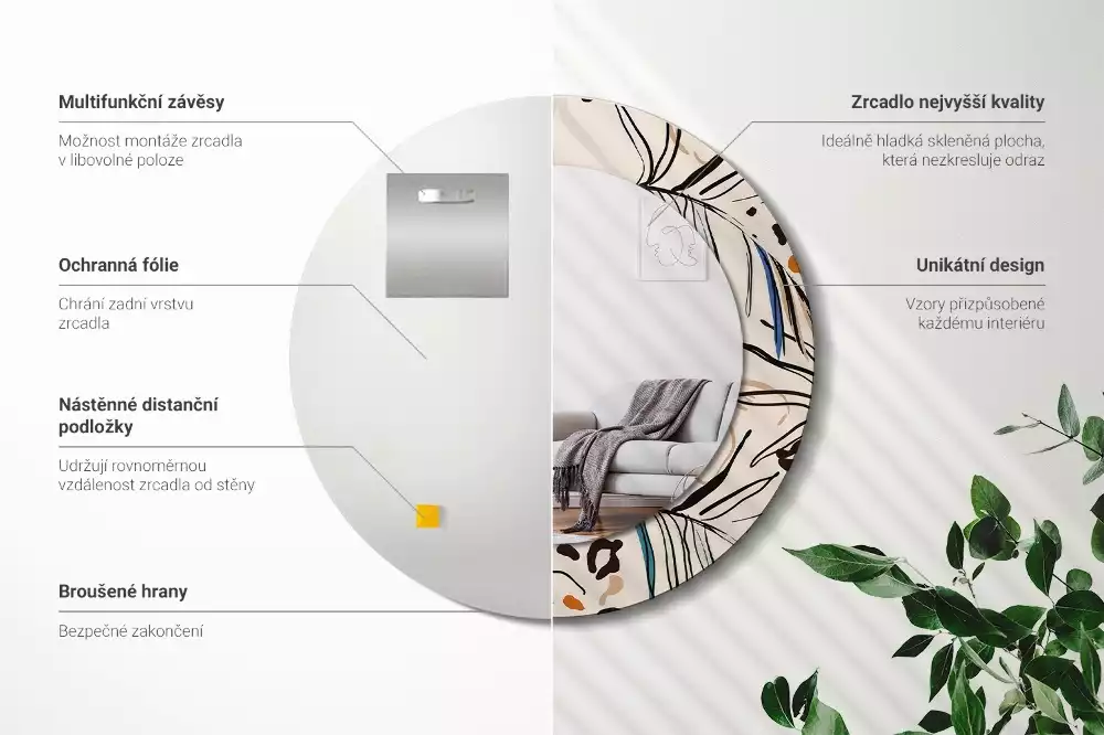 Bedrukte ronde spiegel Jungle patroon bloemen