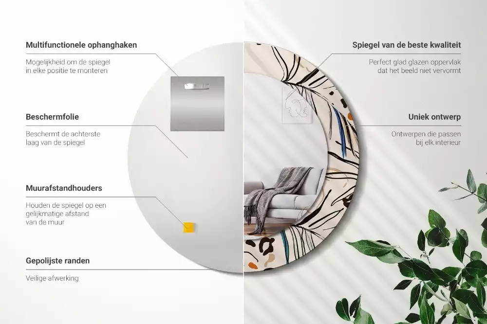 Bedrukte ronde spiegel Jungle patroon bloemen