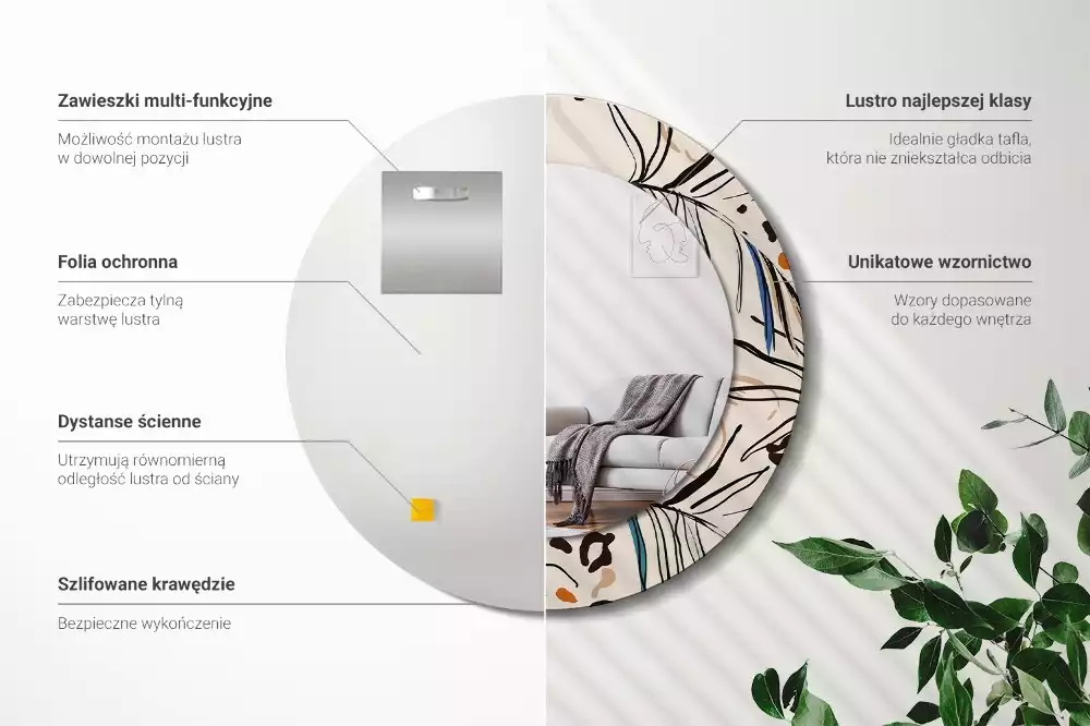 Bedrukte ronde spiegel Jungle patroon bloemen