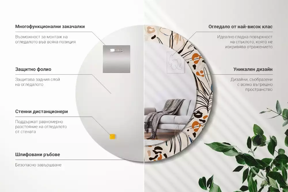 Bedrukte ronde spiegel Jungle patroon bloemen