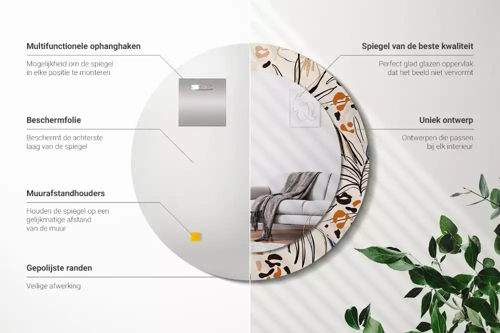 Bedrukte ronde spiegel Jungle patroon bloemen