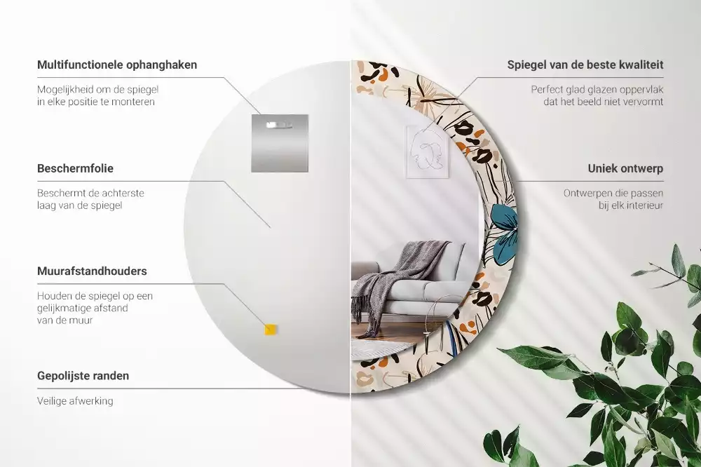 Bedrukte ronde spiegel Jungle patroon bloemen