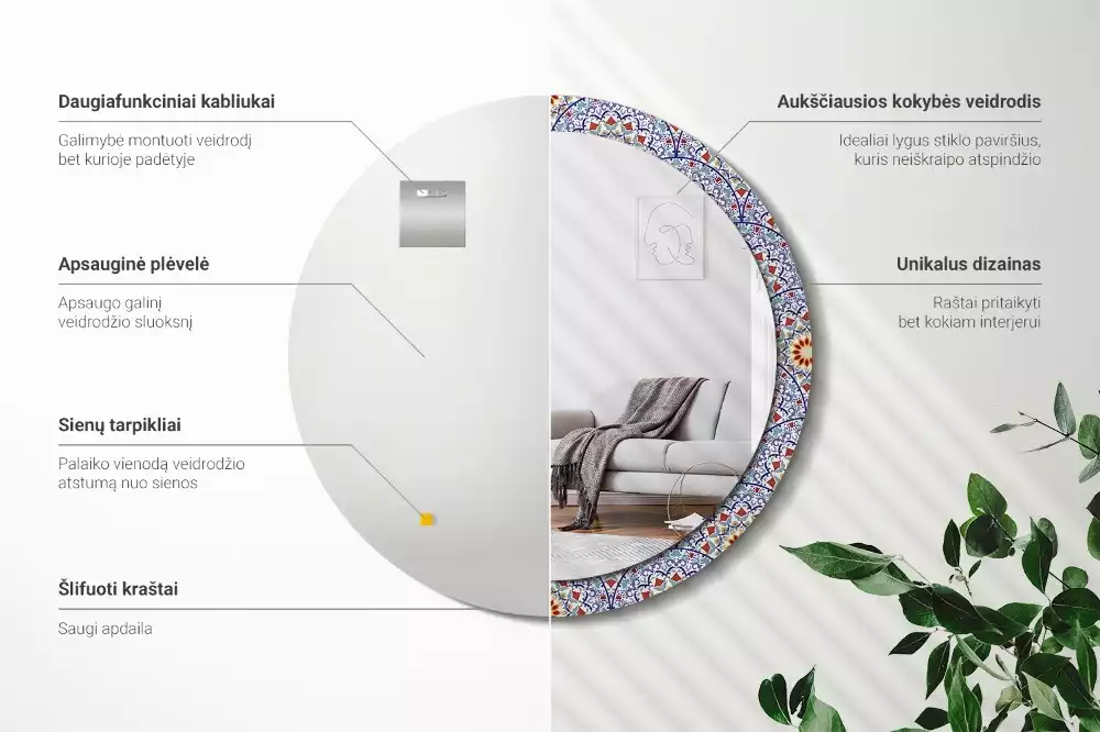 Ronde spiegel met decoratie Oosterse compositie