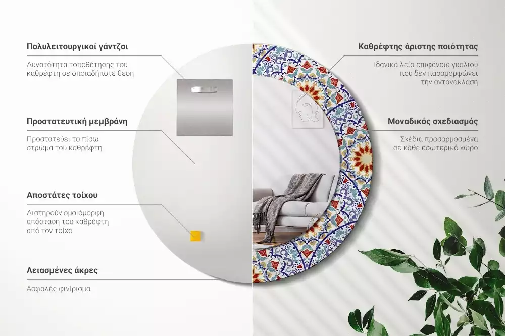 Ronde spiegel met decoratie Oosterse compositie