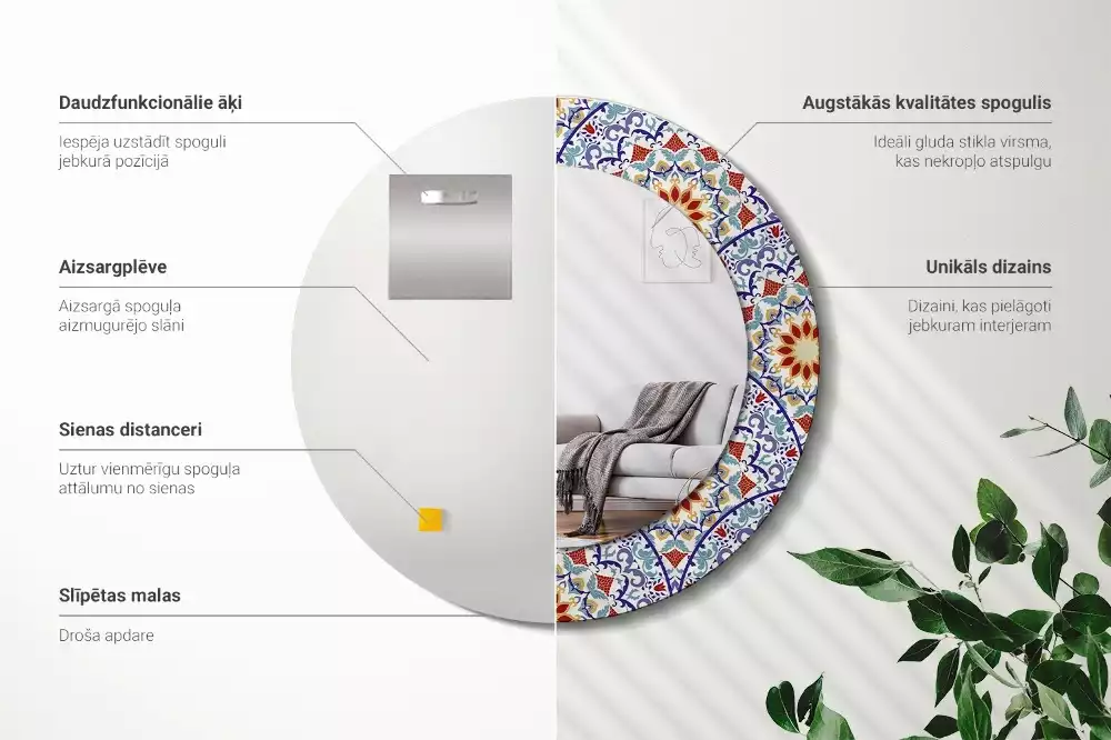 Ronde spiegel met decoratie Oosterse compositie