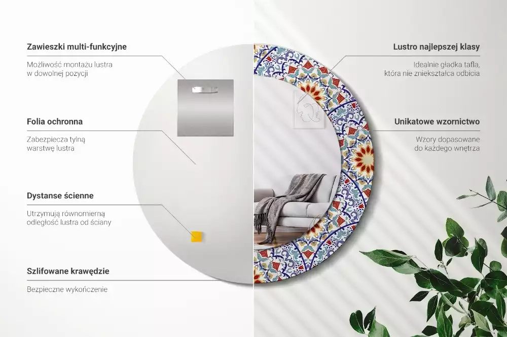 Ronde spiegel met decoratie Oosterse compositie