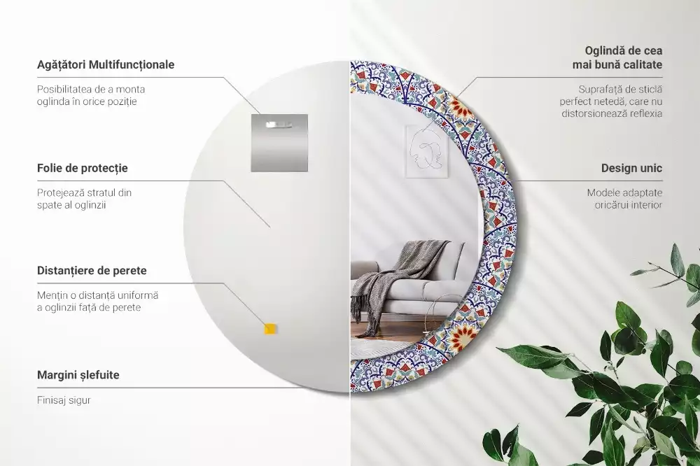 Ronde spiegel met decoratie Oosterse compositie