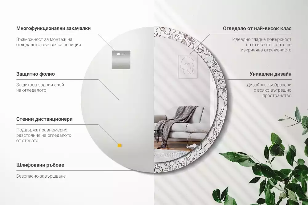 Bedrukte ronde spiegel Gezichten uit de lijnen