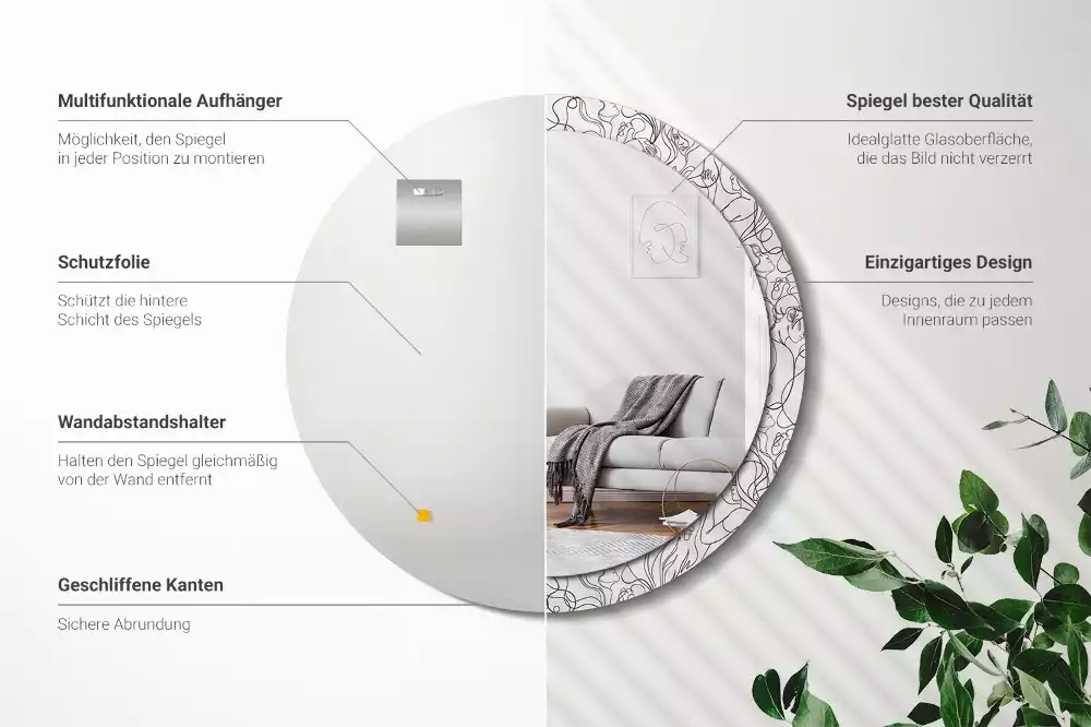 Bedrukte ronde spiegel Gezichten uit de lijnen