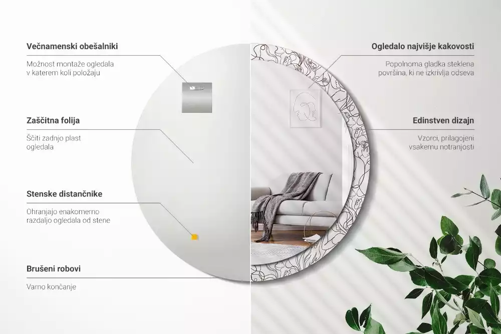 Bedrukte ronde spiegel Gezichten uit de lijnen