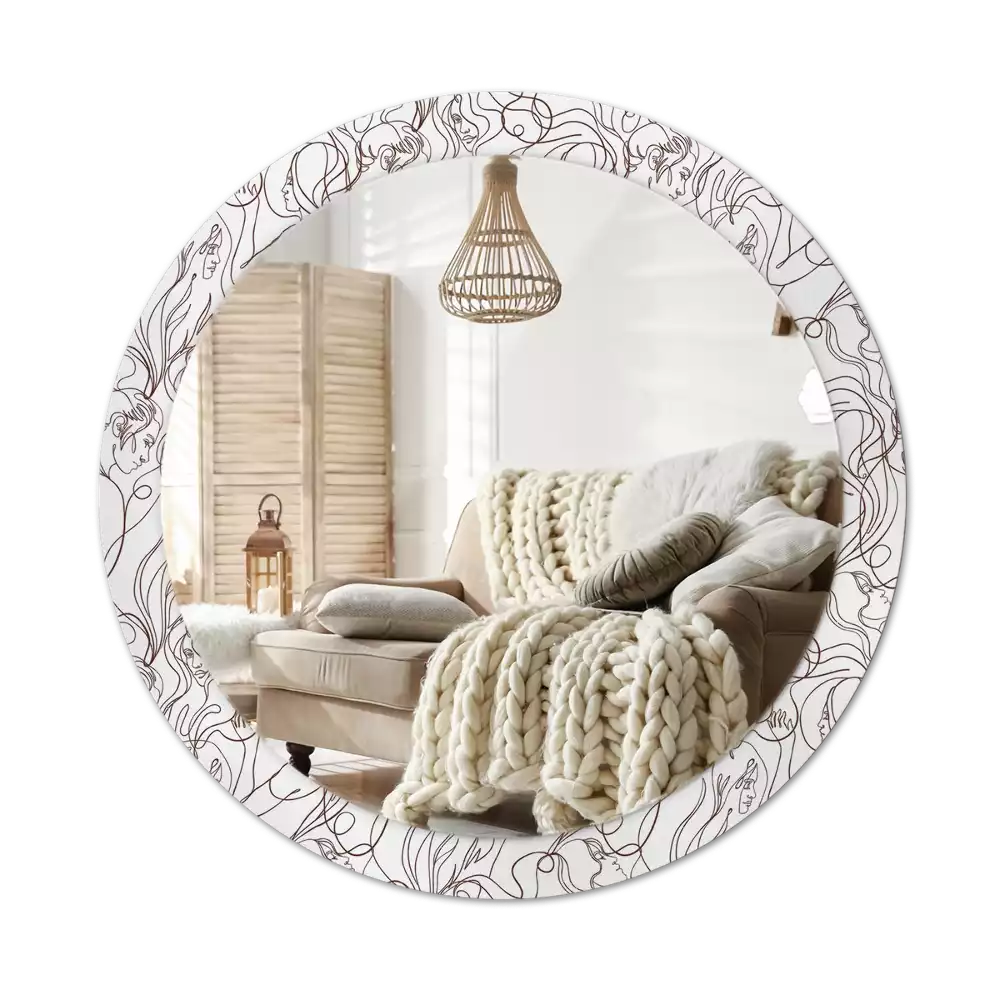 Bedrukte ronde spiegel Gezichten uit de lijnen