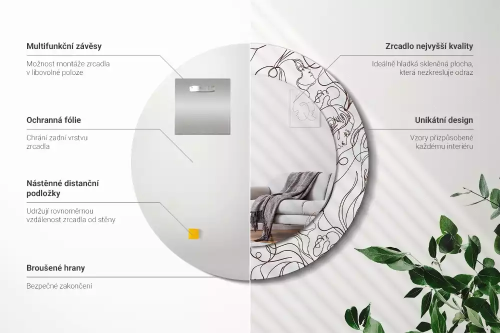 Bedrukte ronde spiegel Gezichten uit de lijnen