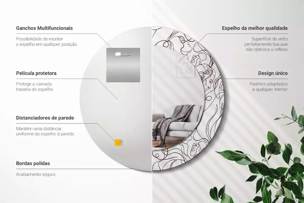 Bedrukte ronde spiegel Gezichten uit de lijnen