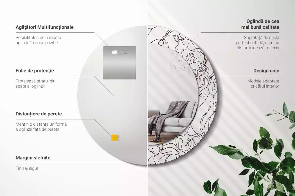 Bedrukte ronde spiegel Gezichten uit de lijnen