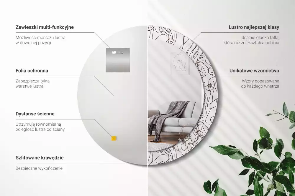 Bedrukte ronde spiegel Gezichten uit de lijnen