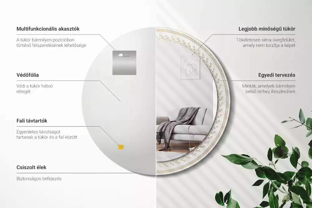 Ronde spiegel met bedrukte lijst Indiase mandala