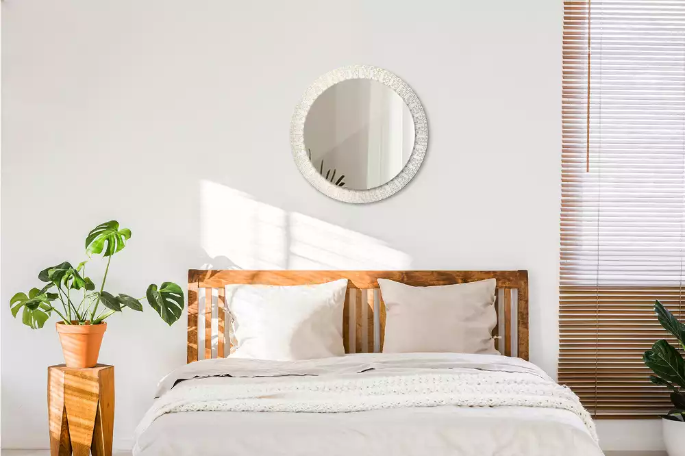 Ronde spiegel met bedrukte lijst Indiase mandala