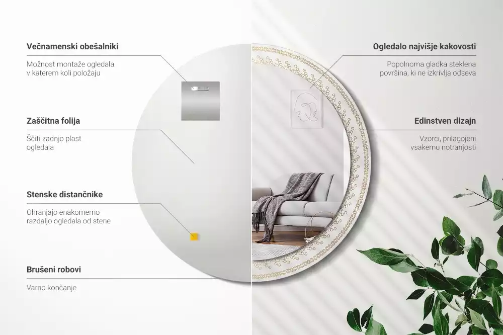 Ronde spiegel met bedrukte lijst Indiase mandala