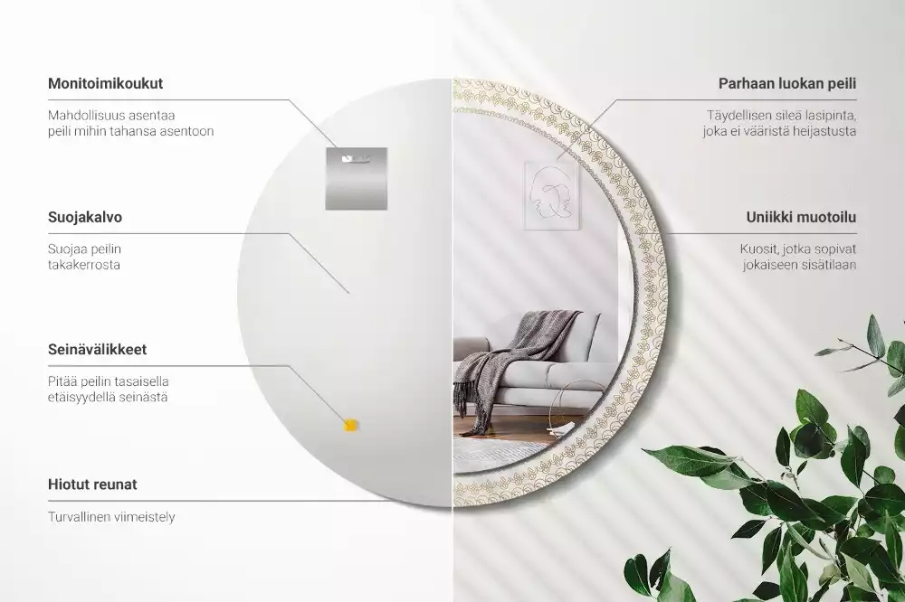 Ronde spiegel met bedrukte lijst Indiase mandala