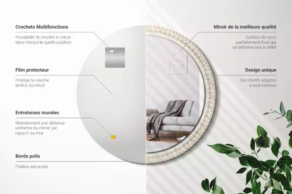 Ronde spiegel met bedrukte lijst Indiase mandala