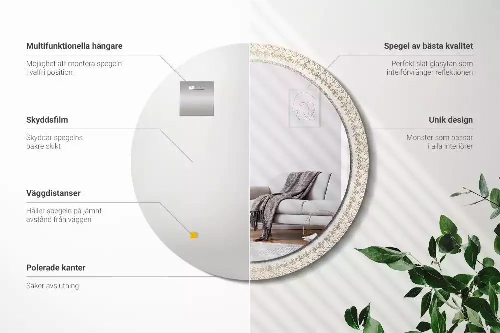 Ronde spiegel met bedrukte lijst Indiase mandala