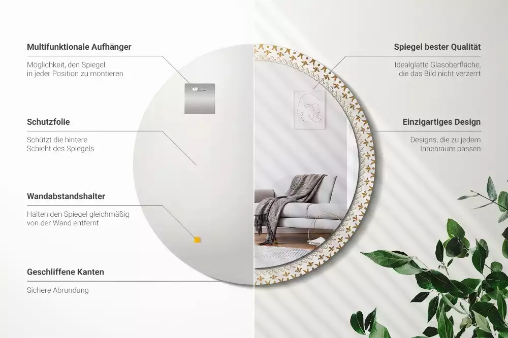 Ronde spiegel met bedrukte lijst Indiase mandala