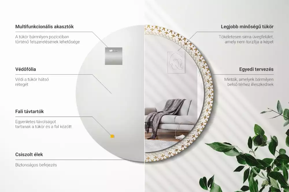 Ronde spiegel met bedrukte lijst Indiase mandala