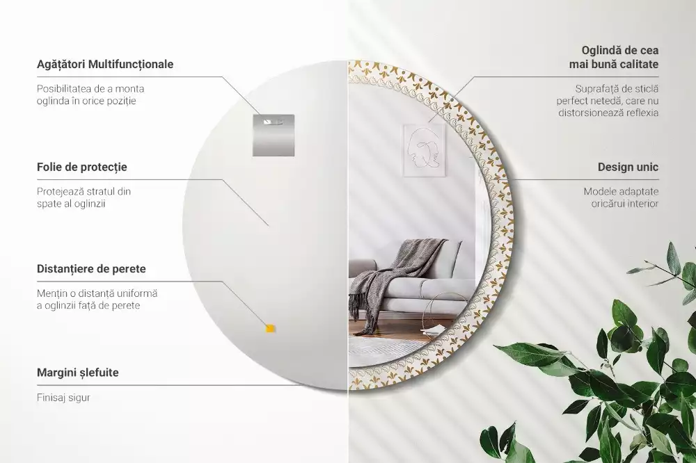 Ronde spiegel met bedrukte lijst Indiase mandala