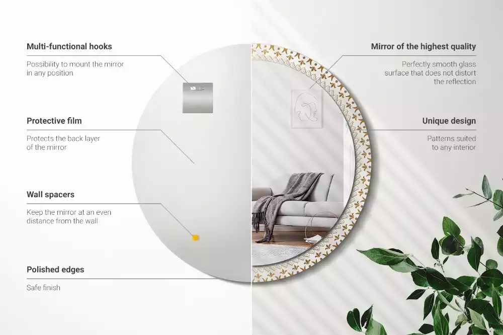 Ronde spiegel met bedrukte lijst Indiase mandala