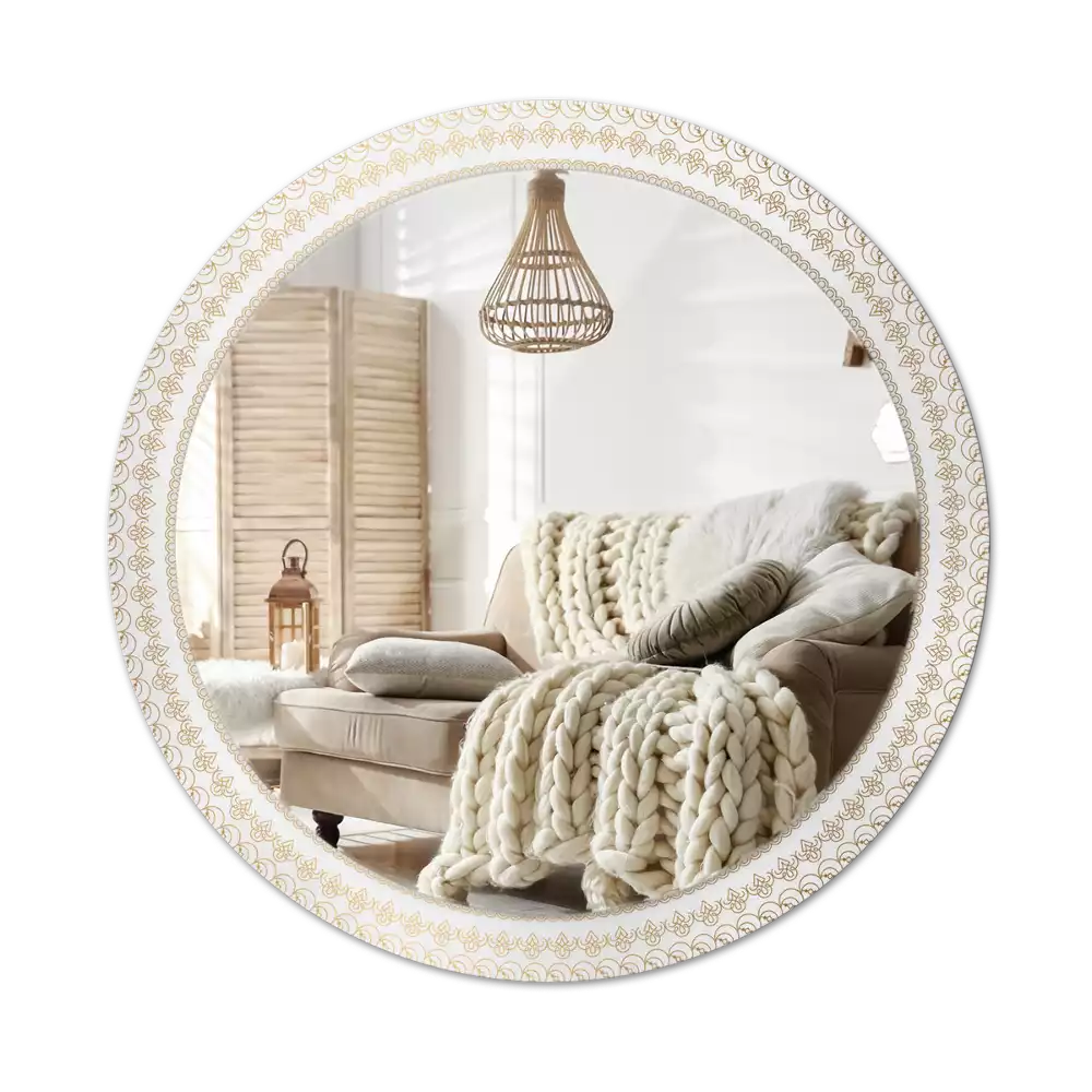 Ronde spiegel met bedrukte lijst Indiase mandala