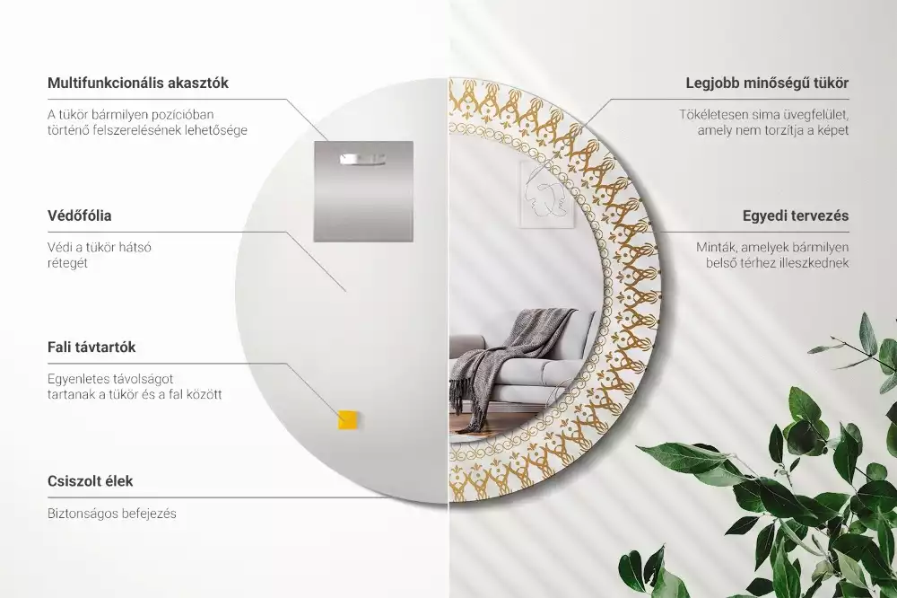 Ronde spiegel met bedrukte lijst Indiase mandala