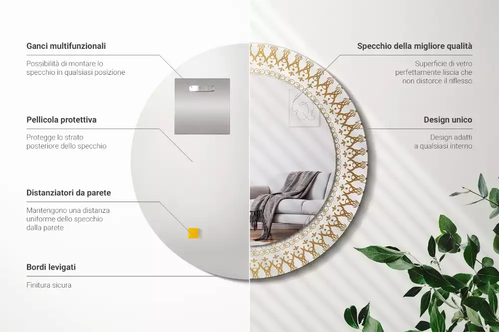 Ronde spiegel met bedrukte lijst Indiase mandala